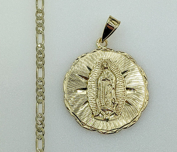 Plated Virgin Mary 3mm Figaro Chain Necklace