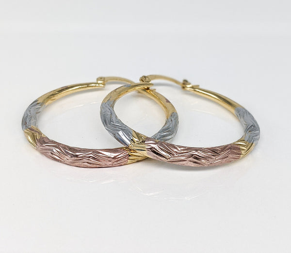 Plated Textured Tri-Gold Hoop Earring