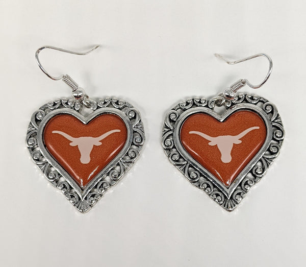 Texas Longhorns Heart Earrings