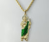 Gold plated multicolor Saint Jude necklace with braided chain design.
Gold plated Saint Jude rope and braided chain mult