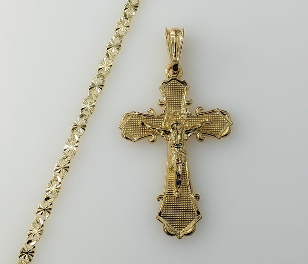 Plated Cross Crucifix 4mm Star Chain Necklace
