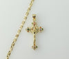 Gold plated small cross Jesus crucifix pendant on a 3mm star chain necklace.