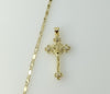 A gold plated solid chain necklace with a small cross pendant.

A delicate gold plated solid chain featuring a small sta