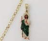 Trendy St Jude Catholic Pendant Small Green Plated 4mm Star Chain Gift for Woman