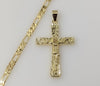 Plated 5mm Figaro Chain Men Nugget Design Jesus Cross Crucifix Hip Hop Jewelry