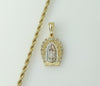 Gold plated tri-color chain necklace featuring Virgin Mary pendant design.

Gold plated braided chain necklace with Virg