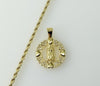 Gold plated small Virgin Mary pendant on a rope and braided chain necklace.