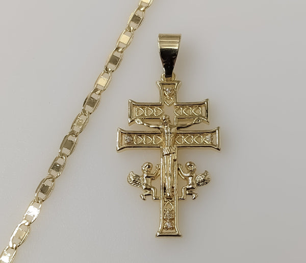 Trendy Holy Cross of Caravaca Plated 3mm Flat Mariner Anchor Chain Necklace