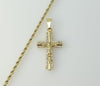 Gold plated 2mm rope and braided chain necklace with a small cross pendant.