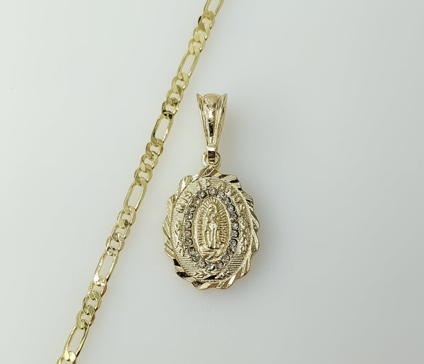 Blessed "Mis 15 Años" Virgin Mary Plated 3mm Figaro Chain Necklace Devotion