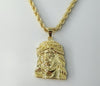 Gold plated rope and braided chain Jesus necklace with pendant.

Gold plated braided 6mm chain Jesus pendant necklace.