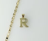 Gold plated mariner anchor chain necklace with a flat 3mm letter R detail.

Gold plated chain necklace featuring a flat