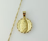 Gold plated 14K Virgin Mary twist chain necklace with intricate pendant design.
Gold plated Virgin Mary twist chain neck