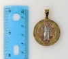 Gold plated pendant featuring a tri-colored Saint Benedict medal.

Gold plated pendant with a detailed Saint Benedict im