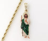 St Jude Catholic Pendant Small Green Plated 4mm Rope Braided Chain Gift for Man