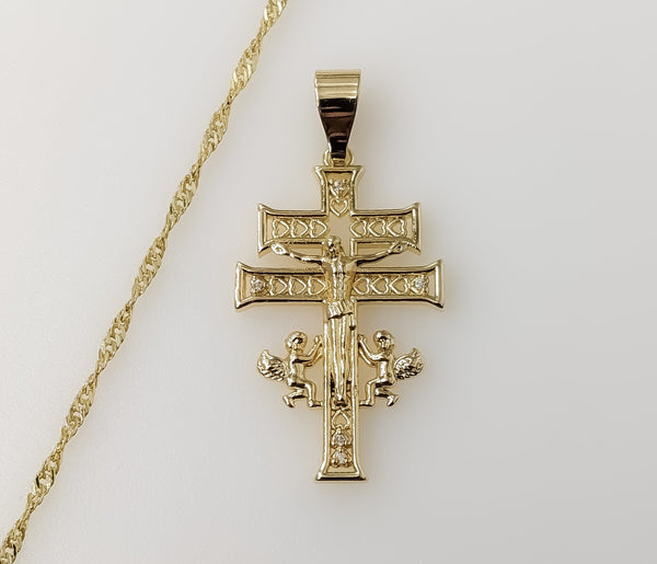 Affordable 14K Plated Twist Chain Holy Cross of Caravaca Devotion Necklace
