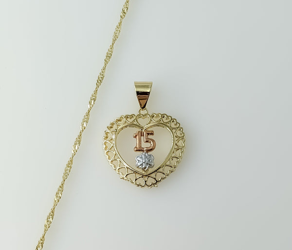 Gold plated tri-color heart pendant chain necklace with delicate links.

Gold plated tri-color heart pendant chain neckl