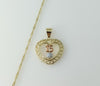 Gold plated tri-color heart pendant chain necklace with delicate links.

Gold plated tri-color heart pendant chain neckl