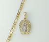 Gold plated tri-color Virgin Mary figaro chain necklace in 5mm thickness.