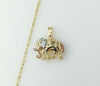 Gold plated tri-color elephant star pendant chain necklace with intricate details.
Gold plated star pendant chain neckla