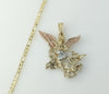 Gold plated figaro chain necklace with tri-color detailed Saint Michael charm.