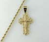Medium Cross Jesus Crucifix Plated Pendant With Optional 14K 3mm-4mm Rope Chain