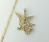 Gold Plated Large Archangel Saint Michael Figaro Chain Necklace with Diamond Cut Links.
