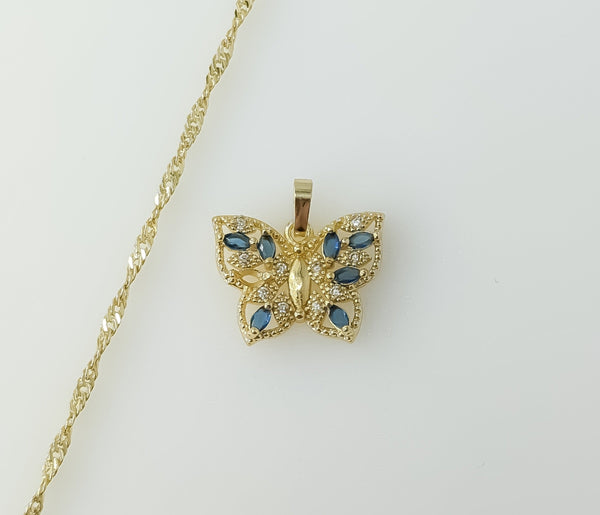 Delicate gold plated 14K twist chain butterfly necklace with intricate design.

Gold plated 14K twist chain butterfly pe