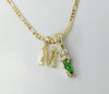 Gold plated multicolor Saint Jude double pendants on a 3mm figaro chain necklace.