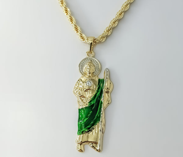 Gold plated multicolor Saint Jude rope and braided chain X-large necklace.

Gold plated multicolor Saint Jude rope and b