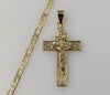 Virgin Mary Jesus Christ Crucifix Cross 14K Plated 4mm Diamond Cut Figaro Chain