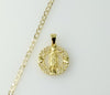 14K gold plated Cuban chain necklace featuring Virgin Mary pendant design.
Gold plated Cuban chain necklace with Virgin