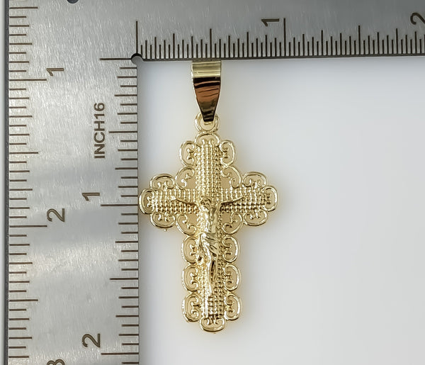 Medium Cross Jesus Crucifix Plated Pendant With Optional 14K 3mm-4mm Rope Chain