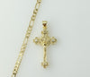 Gold plated 3mm figaro chain necklace with small cross pendant.

Gold plated figaro chain necklace featuring a small cro