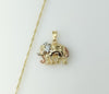 Gold plated 14K twist chain necklace with tri-color elephant pendant design.
Gold plated 14K tri-color elephant pendant
