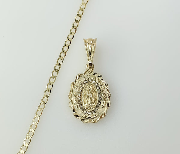 Spiritual "Mis 15 Años" Blessed Virgin Mary 14K Plated 3mm Cuban Chain Necklace