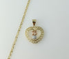 Gold-plated star chain necklace with tri-color heart charm and 3mm chain link.