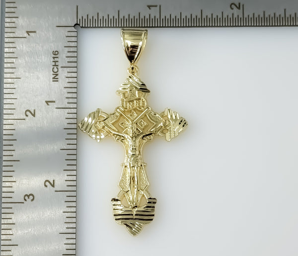 Plated Cross Crucifix Pendant With Optional 14K 3mm-4mm Rope Chain Necklace