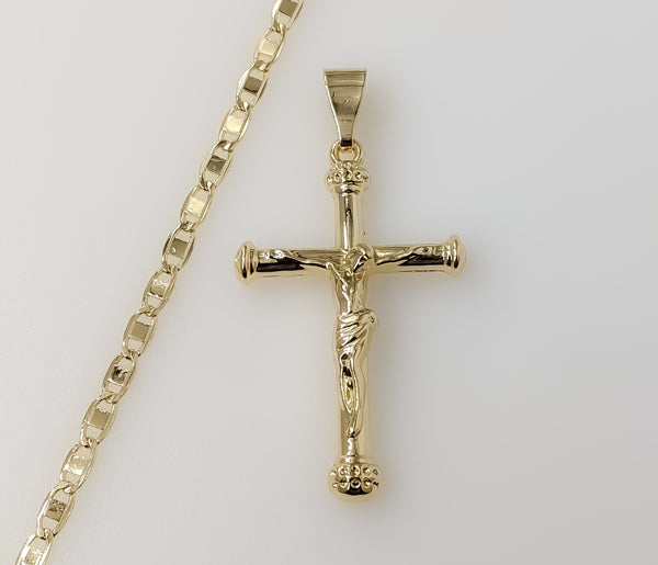 Jesus Christ Crucifix Cross Plated 3mm Flat Mariner Anchor Chain Necklace