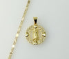 Gold plated Virgin Mary charm on a small solid 2mm star chain necklace.
Gold plated Virgin Mary pendant on a delicate 2m