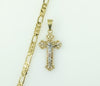 Gold plated tri-color cross pendant on a 5mm figaro chain necklace.

Gold plated tri-tone cross pendant on a 5mm figaro