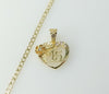 Gold Plated 14K Cuban Chain Necklace with small heart pendant and dainty chain.