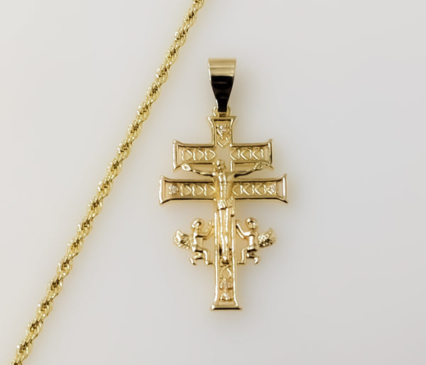 Spiritual Holy Cross of Caravaca Plated 2mm Rope Braided Chain Necklace