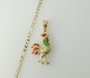 Chicken Lover Multicolor Dainty Rooster 14K Plated 3mm Cuban Chain Necklace