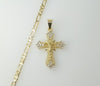 Gold Plated Small Cross Jesus Crucifix Necklace with 3mm Figaro Chain.