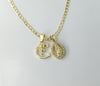 Faith Dainty Letter "C" Virgin Mary Double Pendant 14K 3mm Cuban Chain Necklace