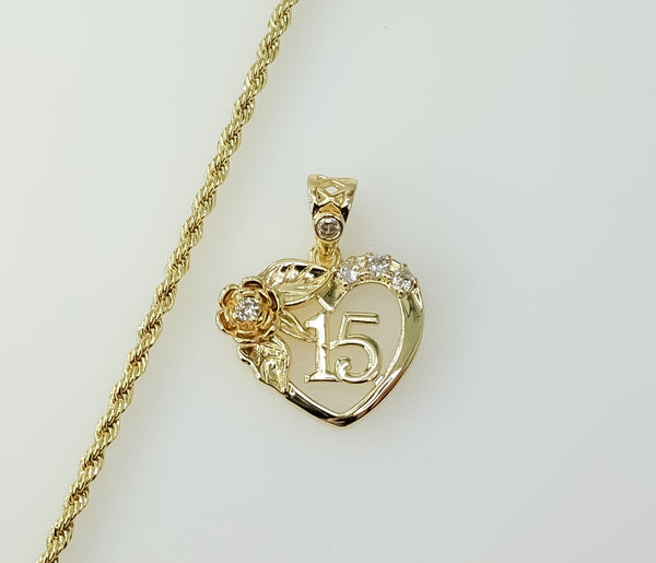 Gold plated quince charm rope braided chain dainty heart necklace.