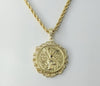Gold plated Mexican Centenario double sided rope chain necklace in braided style.
