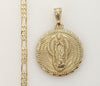 Plated Virgin Mary Medal 18K 4mm-5mm Figaro Chain Necklace