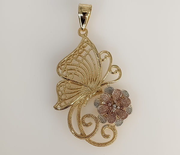 Plated Tri-Color Large Butterfly Pendant